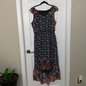 Ladies floral print high low sleeveless dress